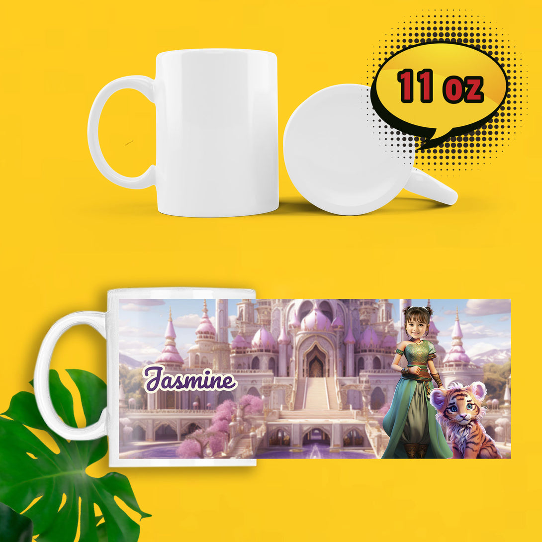 Princess Jasmine Personalized Mug for Kids, Girls Custom Mug Cartoon - Custamazegifts.com 