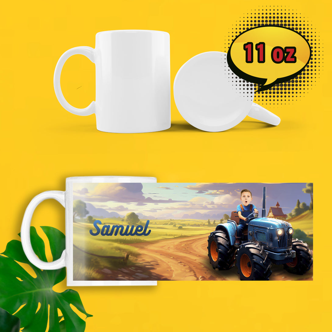 Mug With Photo Boy Tractor Driver, Farm lover Custom Gift Kids Mug - Custamazegifts.com 