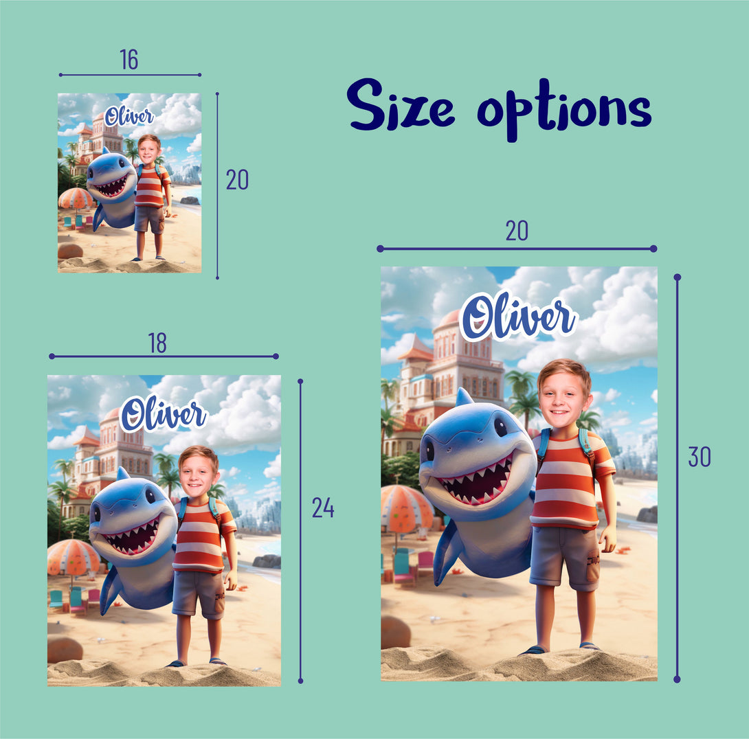 Personalized Shark and Boy Print Poster, Ocean Theme Gift for Kid Boys - Custamazegifts.com 