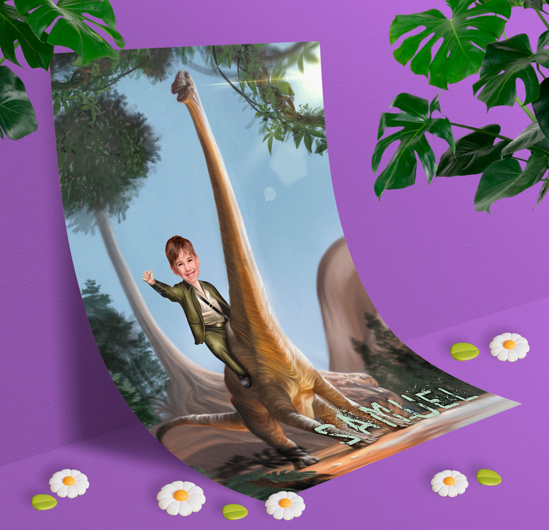 Kids Dinosaur Photo Poster, Brachiosaurus Custom Poster Print for Boys - Custamazegifts.com 