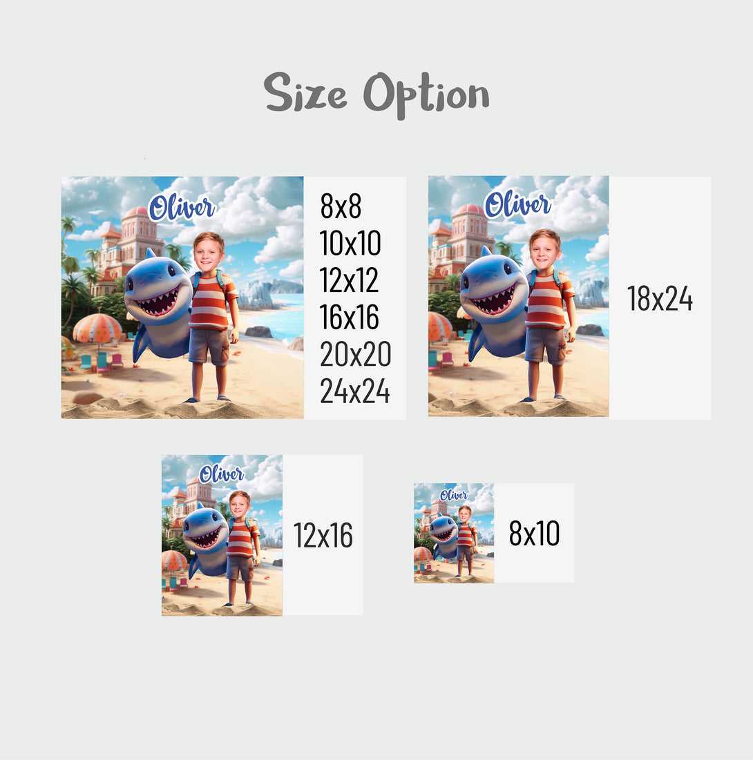 Kids Shark and Boy Photo Canvas Print, Boys Personalized Wall Art Gift - Custamazegifts.com 