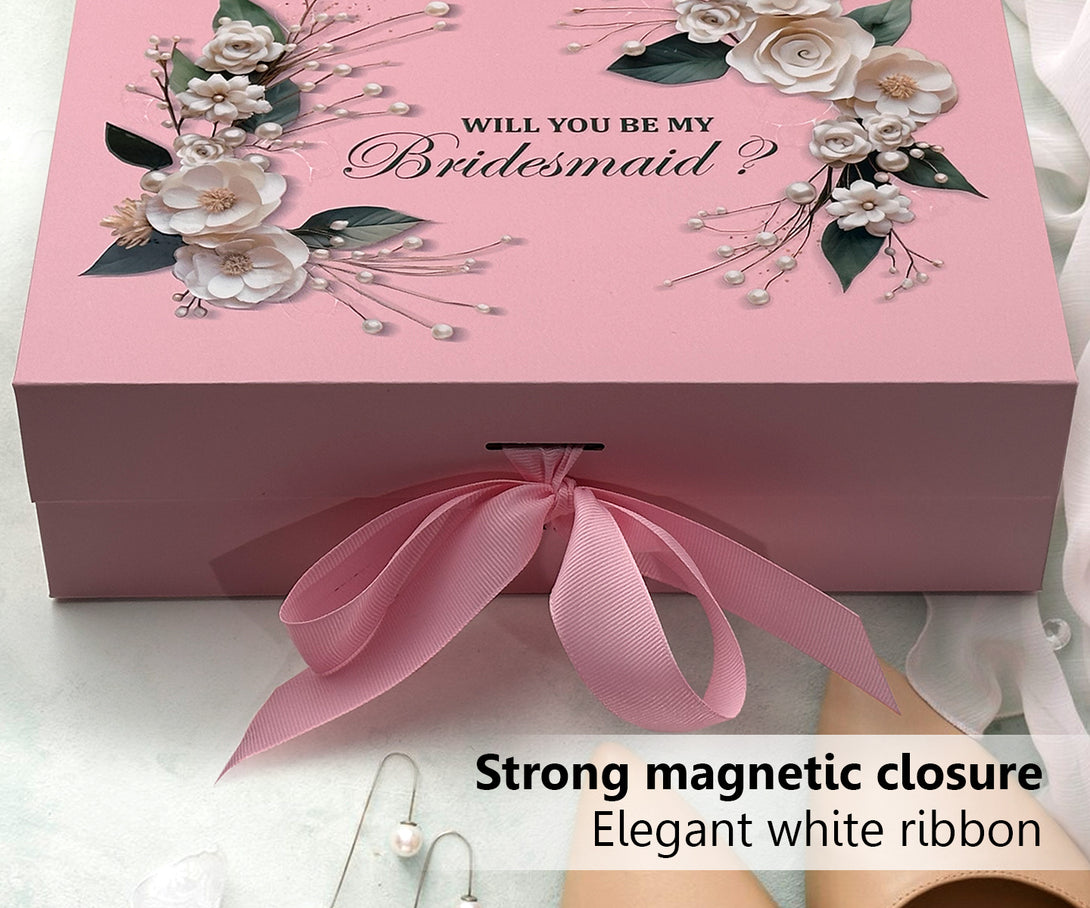 Pink Floral Gift Box for Bridesmaids Proposal - Custamazegifts.com 