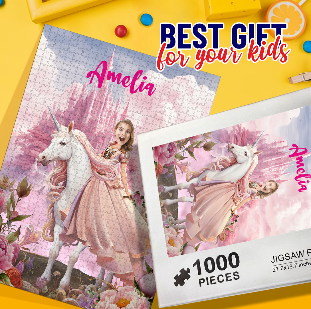 Personalised Unicorn and Princess Puzzle Holiday Gift for Girls - Custamazegifts.com 