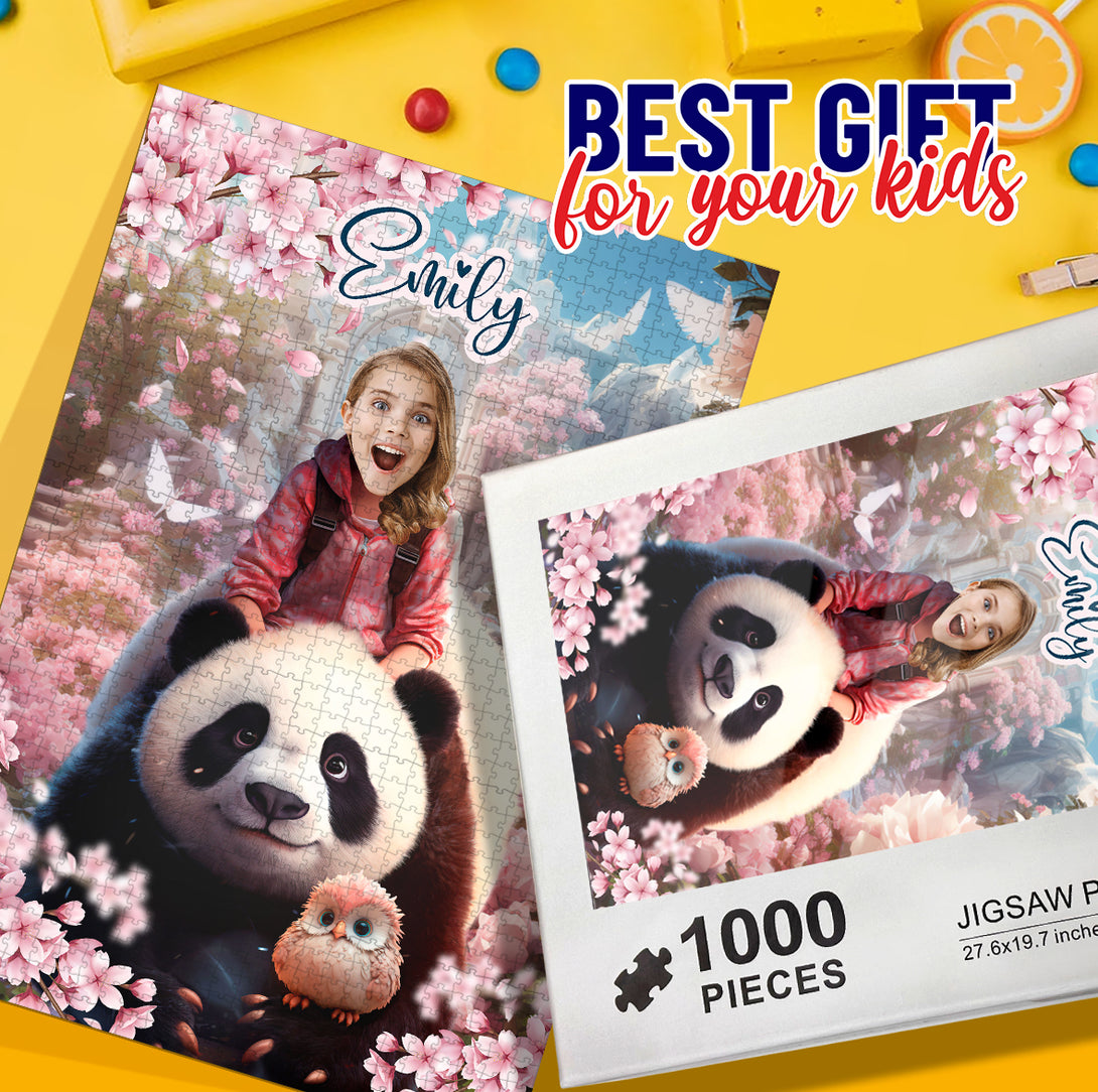 Girl and a Panda Custom Photo Puzzle, Personalized Gift for Her - Custamazegifts.com 