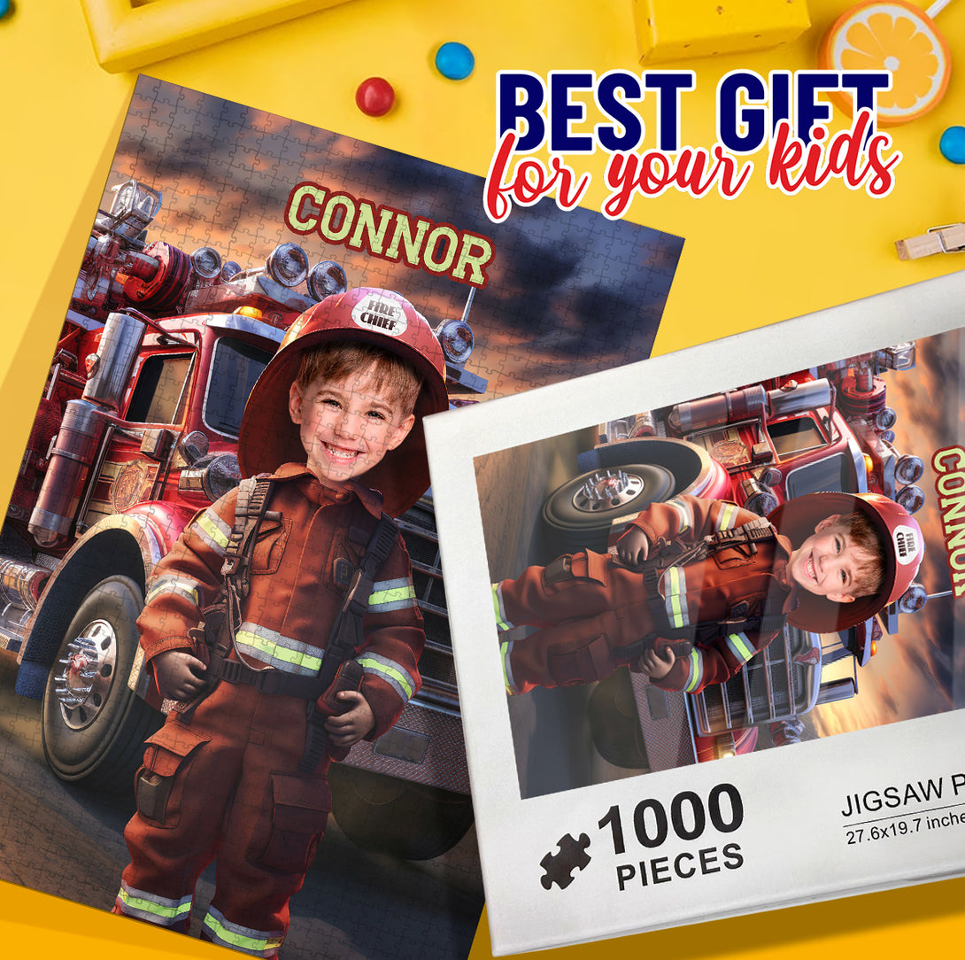 Firefighter Boy Personalized Photo Puzzle, Kids Custom Gifts - Custamazegifts.com 