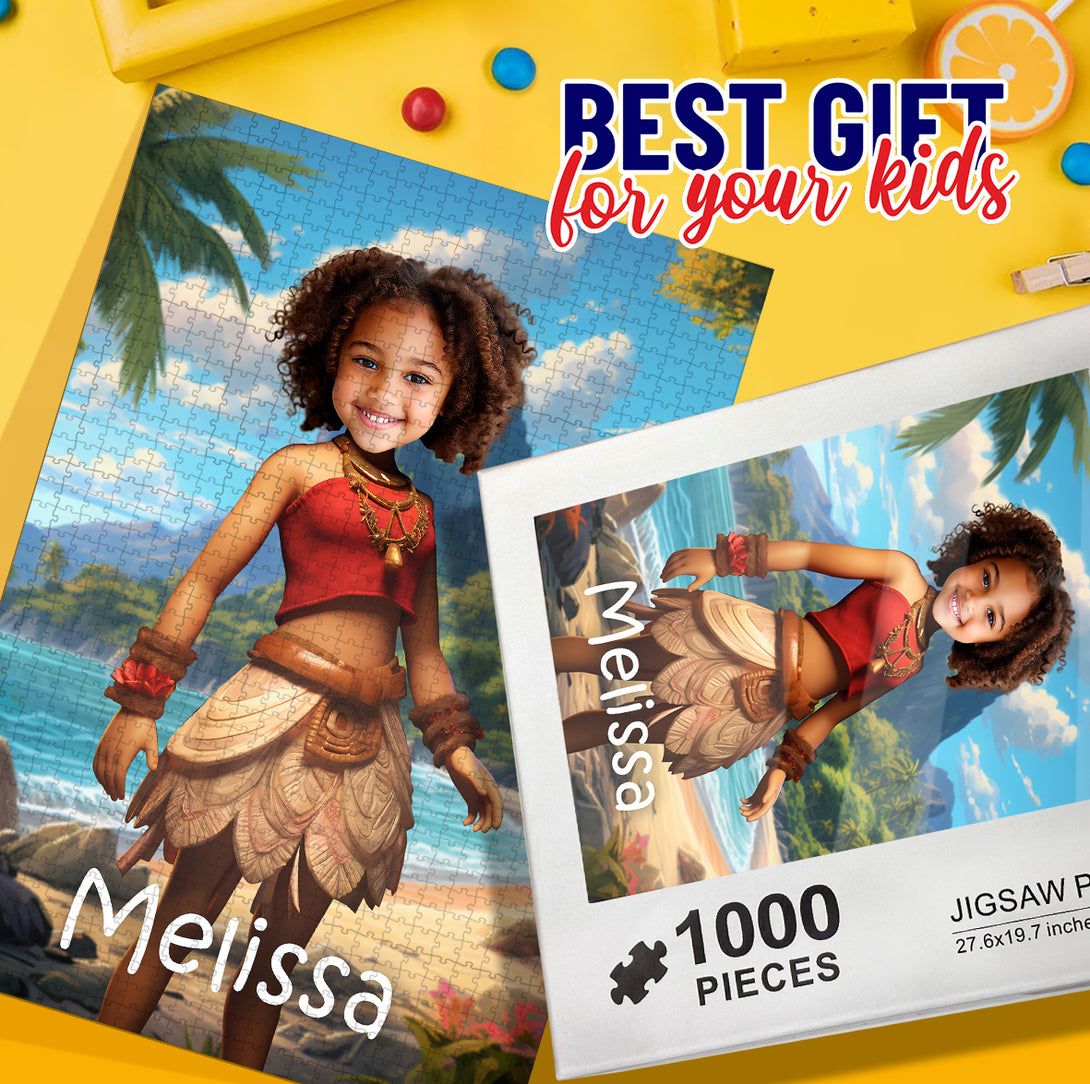 Moana Princess Girls Photo gift Kids Face on Puzzle, Custom Game Puzzle - Custamazegifts.com 