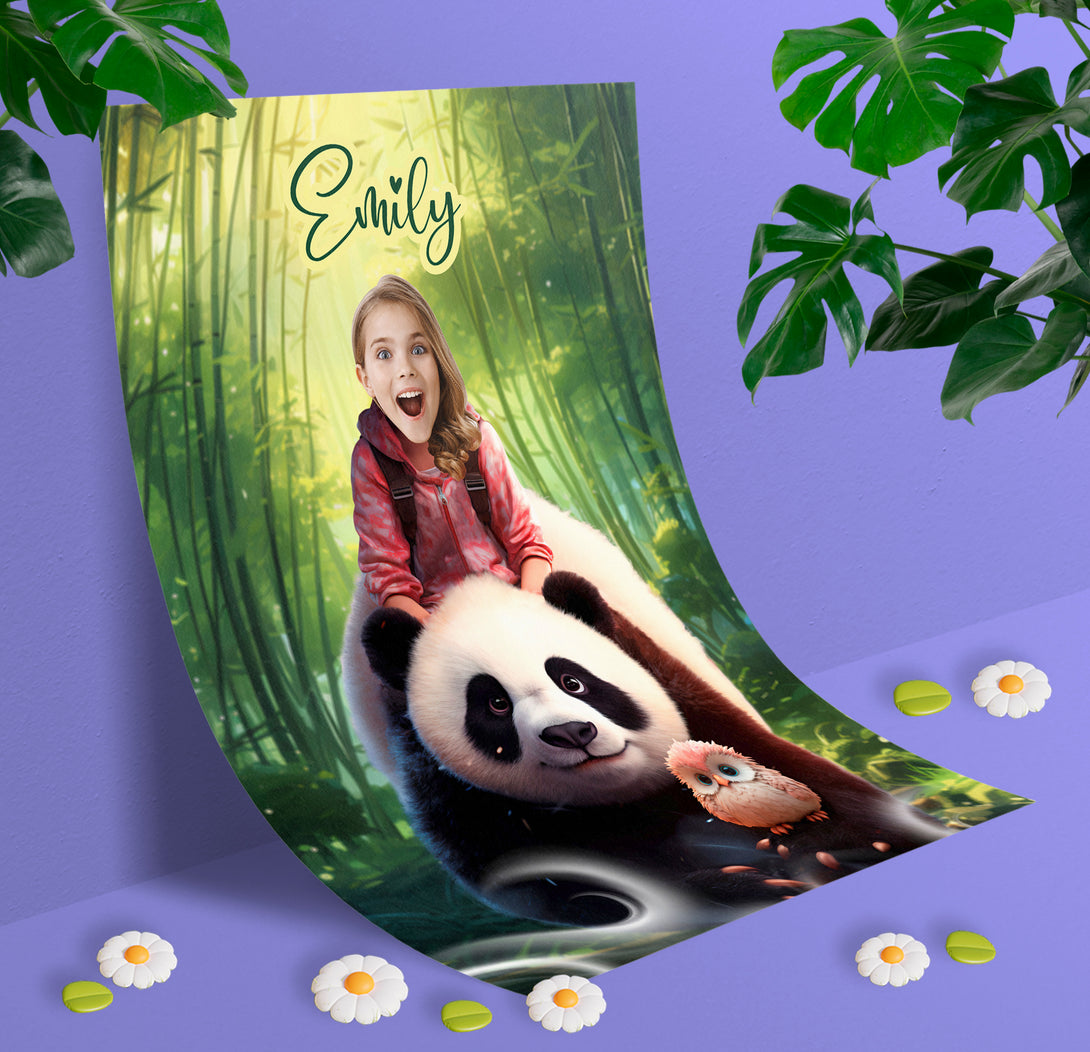 Custom Poster with Panda and Girl from Photo, Panda Lover Portrait - Custamazegifts.com 