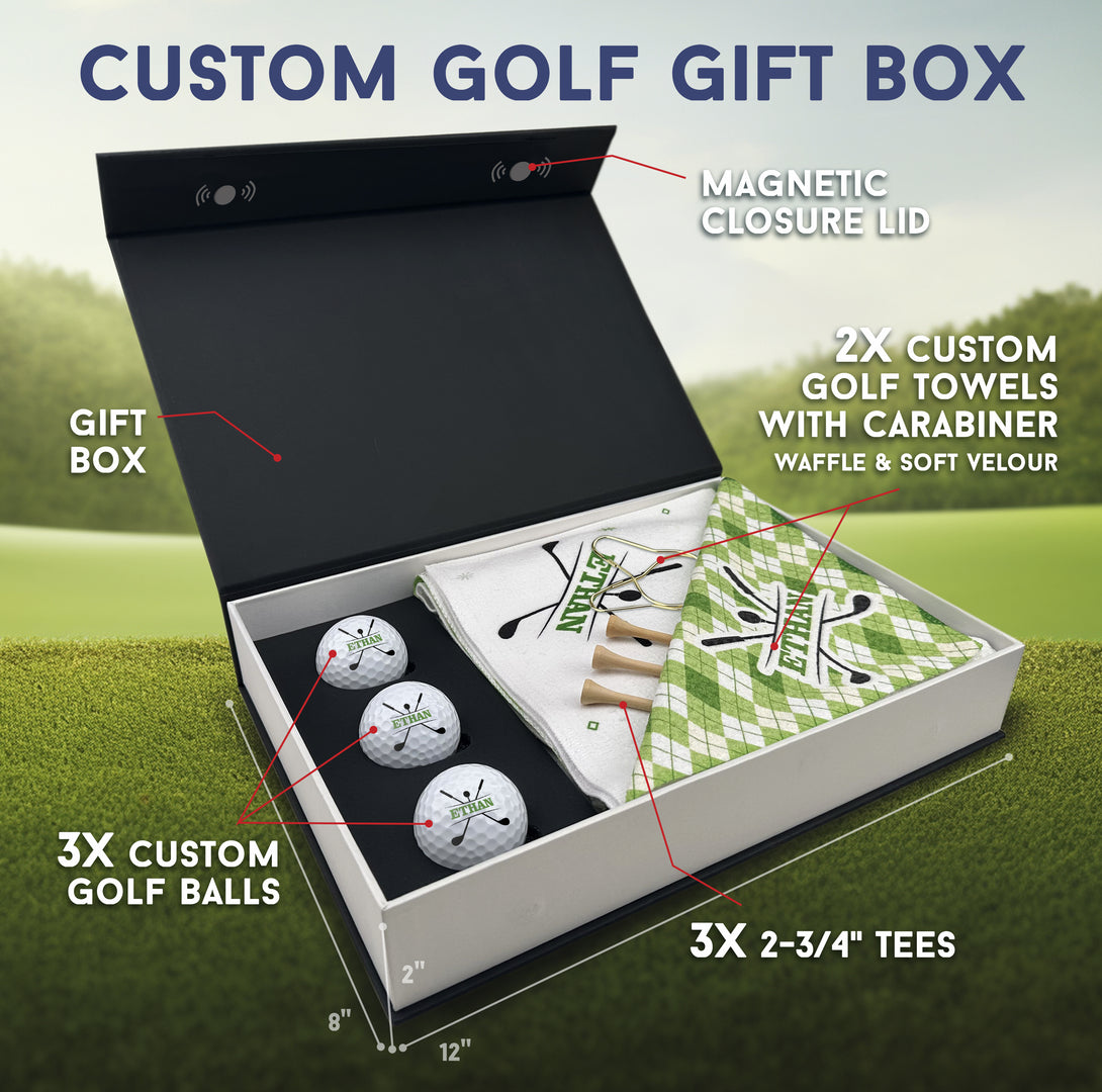 Personalized Golf Balls Set with Custom Golf Towels, Gift for Golfer - Custamazegifts.com 