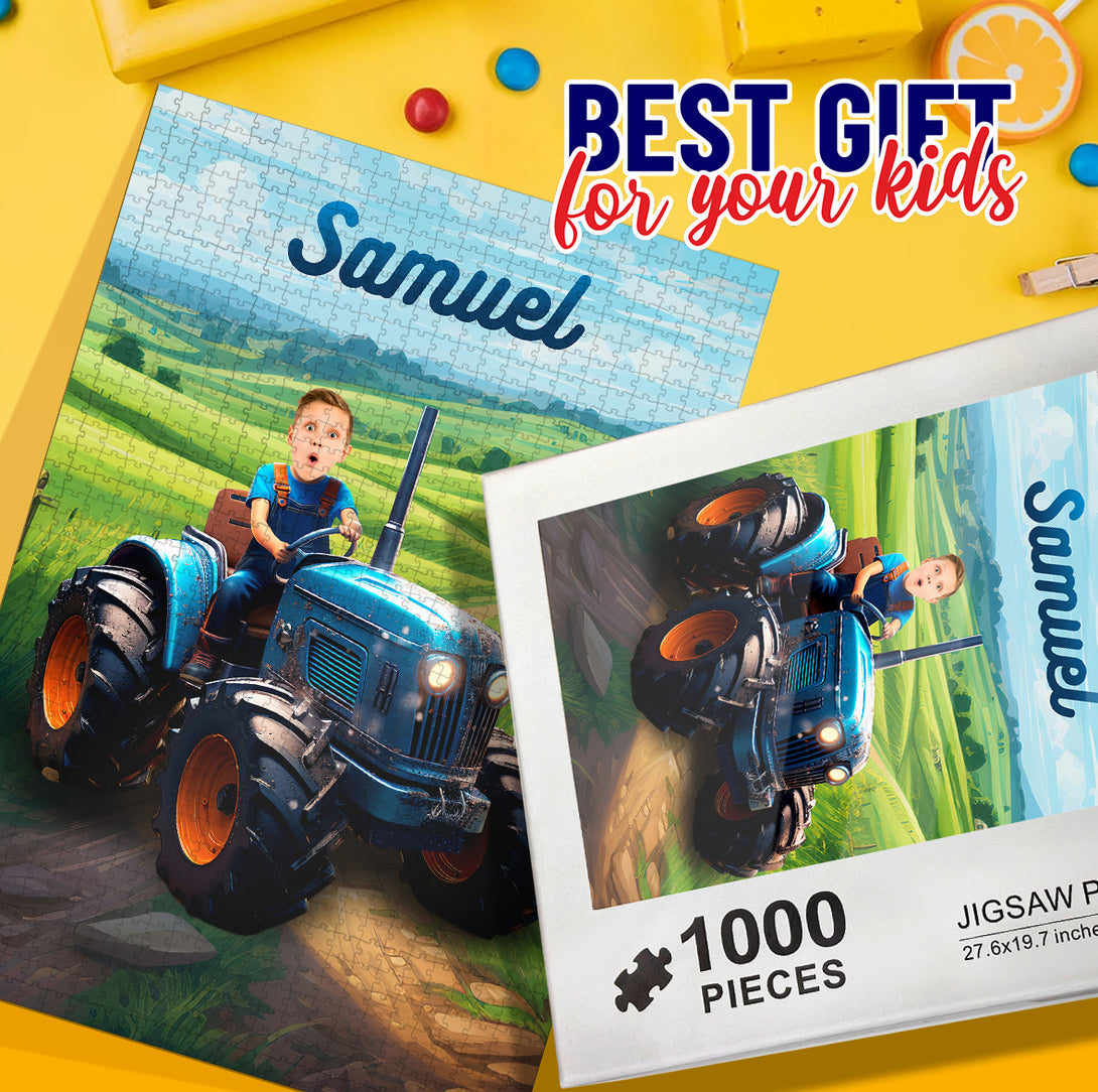 Custom Photo Puzzle Tractor Driver Personalized Boy Birthday Gift Ideas - Custamazegifts.com 