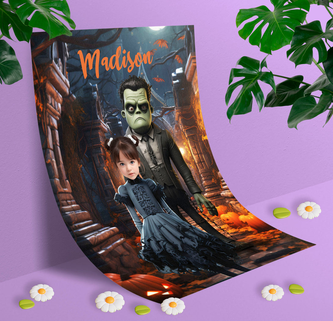 Custom Photo Poster Gift For Kids, Girl Halloween Witch Portrait - Custamazegifts.com 