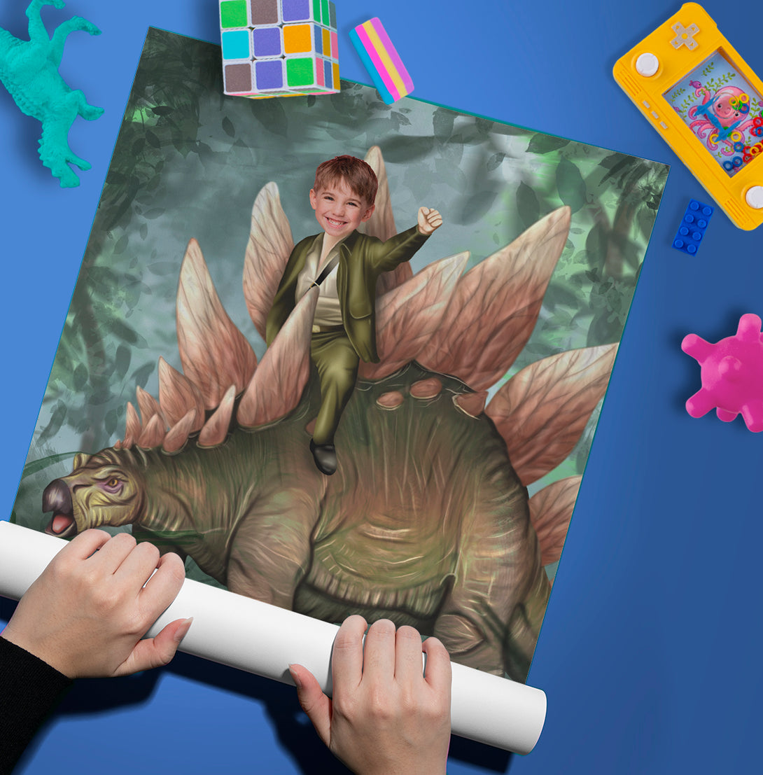 Custom Photo Poster Dinosaur, Jurassic Boys Print Poster Wall Art - Custamazegifts.com 