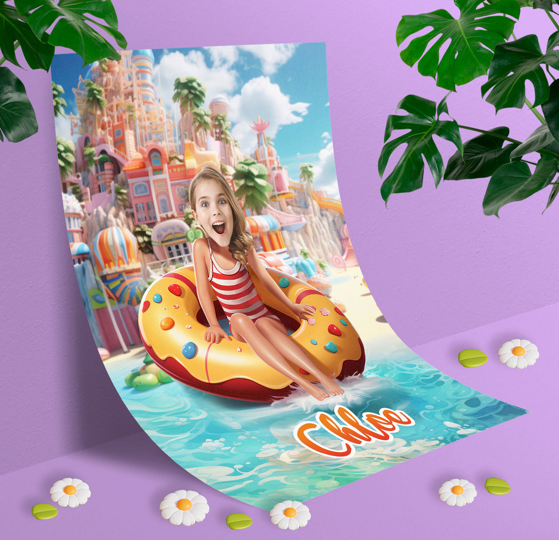 Custom Prints Kids Pool Float and Girl Poster Personalized Portrait Gift for Her - Custamazegifts.com 