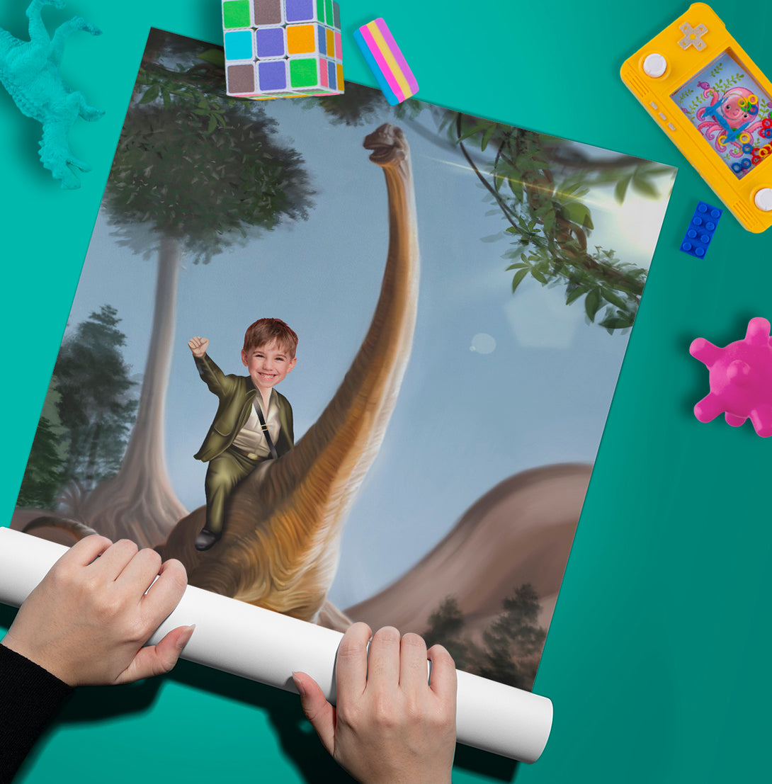 Kids Dinosaur Photo Poster, Brachiosaurus Custom Poster Print for Boys - Custamazegifts.com 