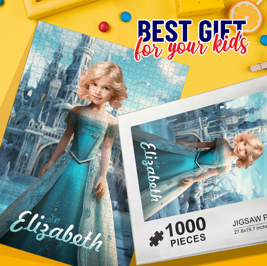 Customized Photo Puzzle Game, Elsa Princess Fairy Tale Little Girl Gift - Custamazegifts.com 