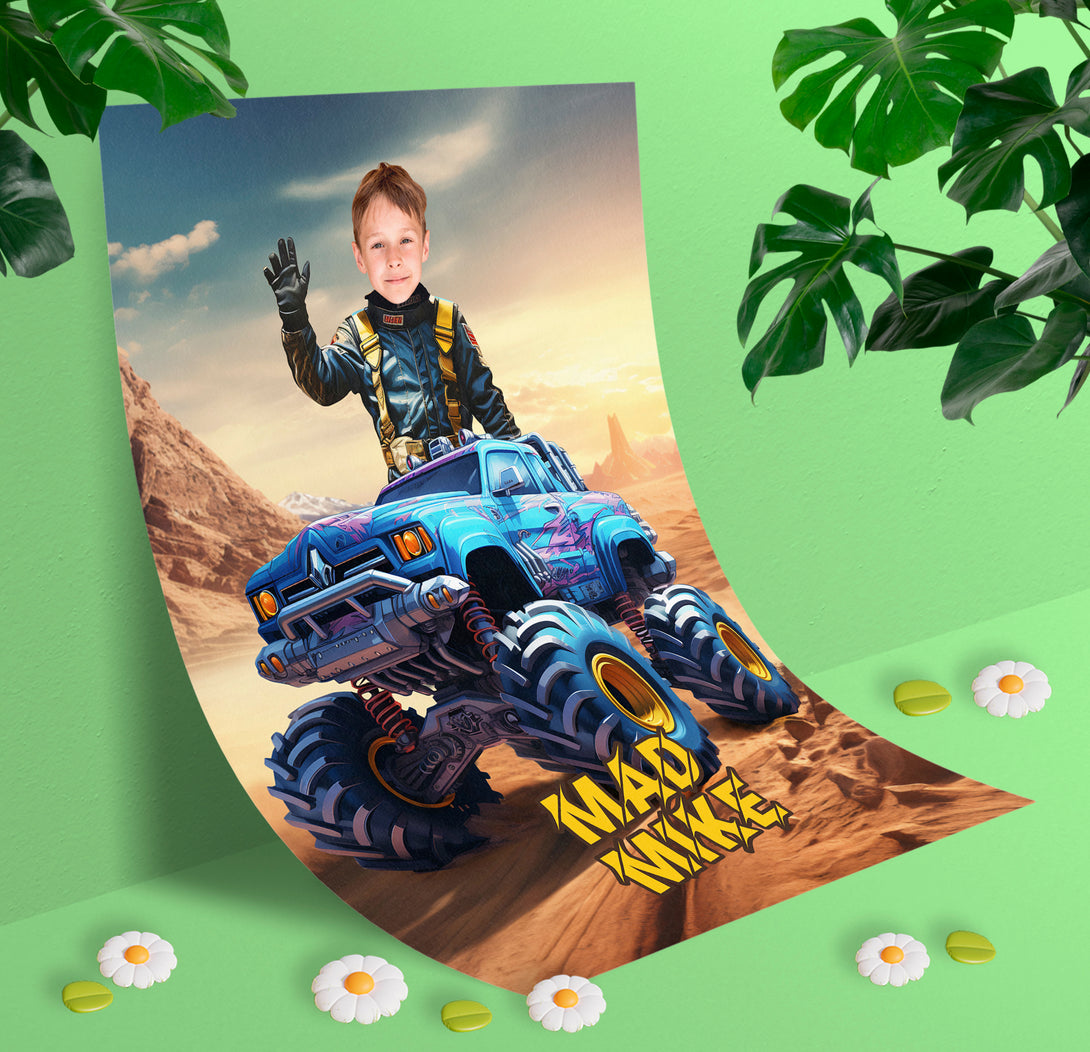 Picture Poster Print Monster Truck, Boys Custom Photo Poster - Custamazegifts.com 