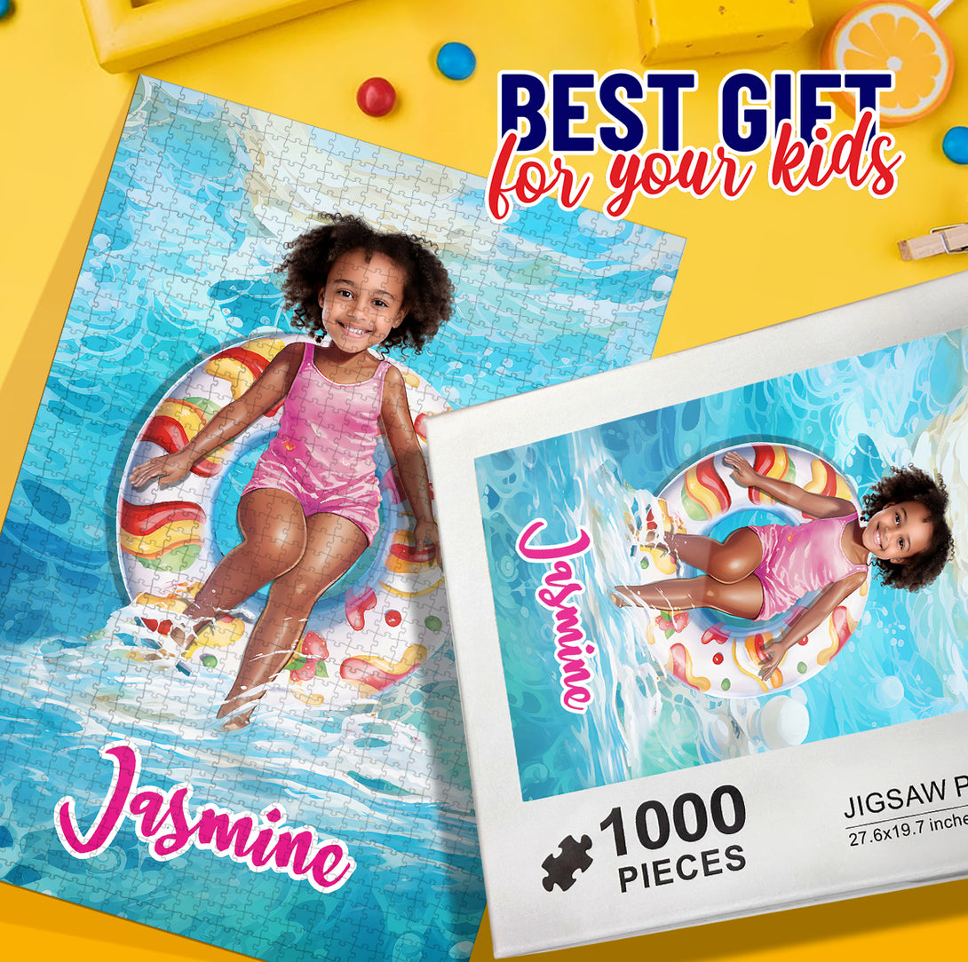 Custom Jigsaw Puzzle Pool Float and Girl Gift for Kids, Party Favors for Friends - Custamazegifts.com 