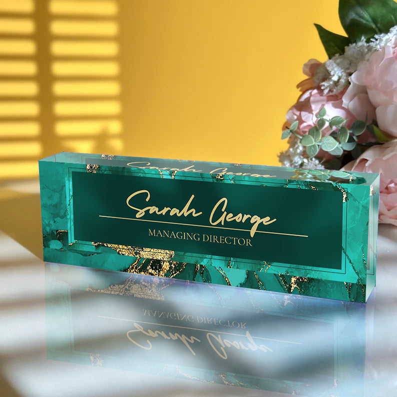 Green Desk Name Plate Custom Gifts for Teacher Lawyer Assistant - Custamazegifts.com 