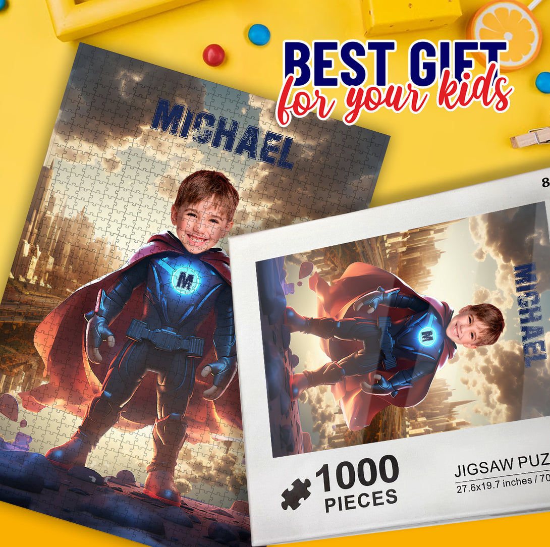 Superman Boys Photo Puzzle, Custom Superhero Cartoon Puzzle - Custamazegifts.com 