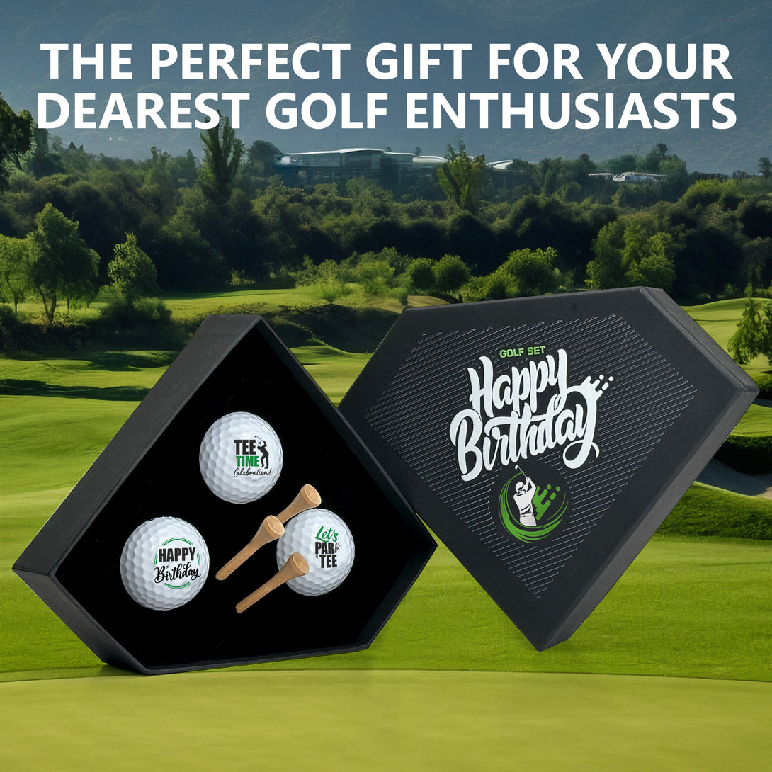 Golf Happy Birthday Gift Box, Set for Golfer Includes 3 Printed Golf Balls and 3 Tees - Custamazegifts.com 