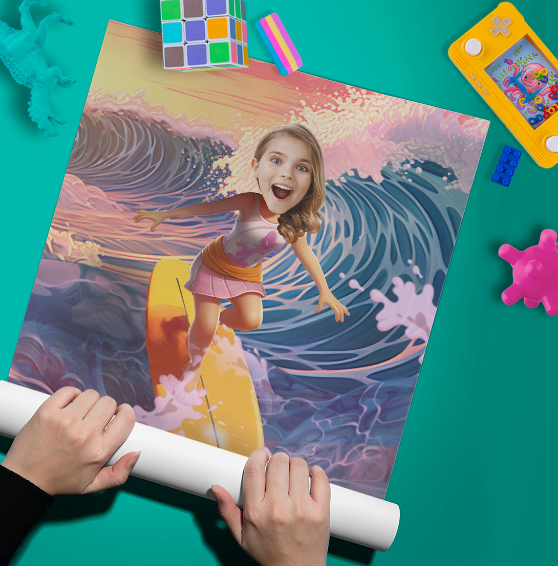 Personalized Surfer Girl Poster, Beach Lover Custom Photo Gift - Custamazegifts.com 