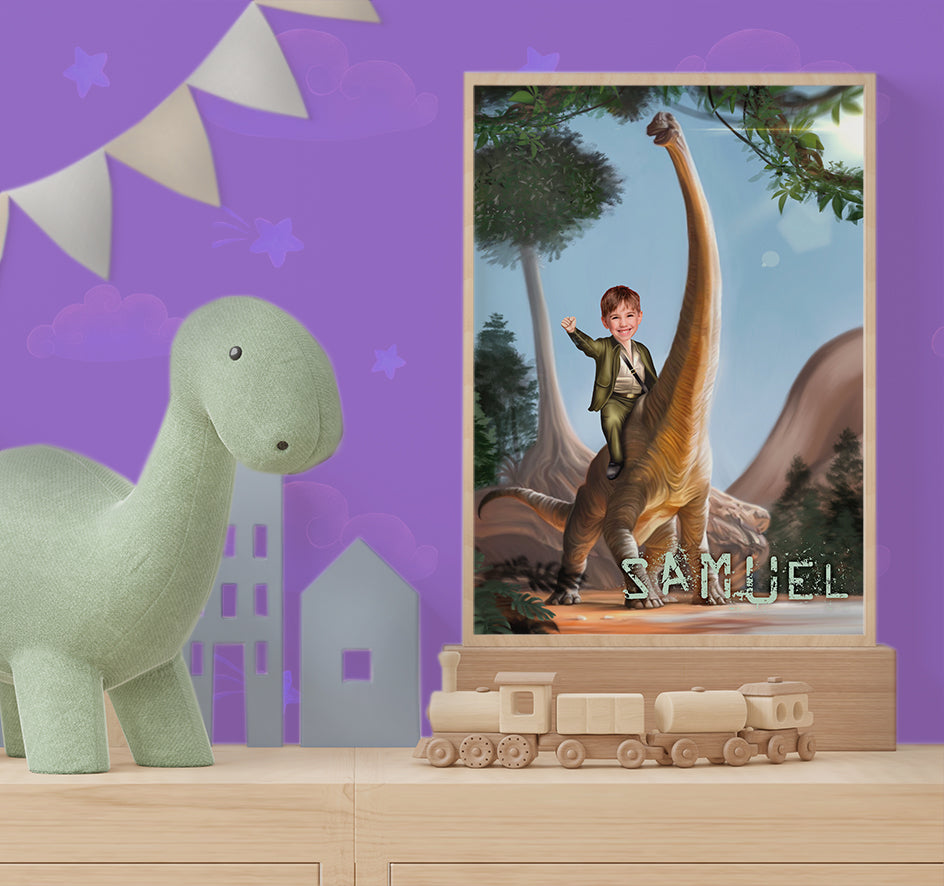 Kids Dinosaur Photo Poster, Brachiosaurus Custom Poster Print for Boys - Custamazegifts.com 