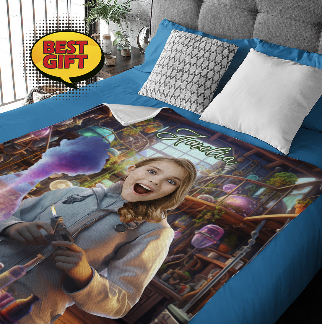 Custom Scientist Girl Photo Blanket, Magic Gift for Girls - Custamazegifts.com 