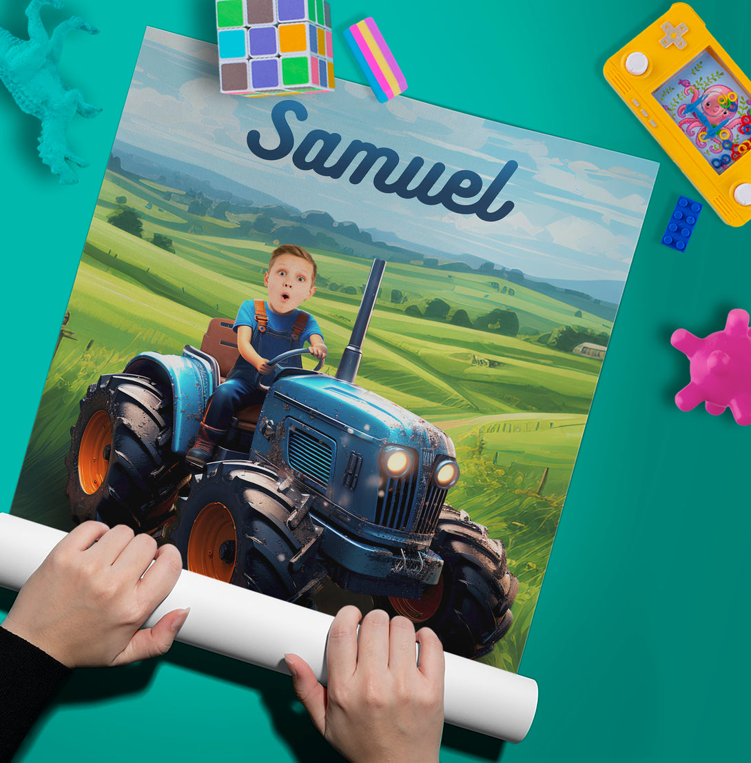 Tractor Lover Gift Custom Poster, Digital Portrait Tractor Birthday - Custamazegifts.com 