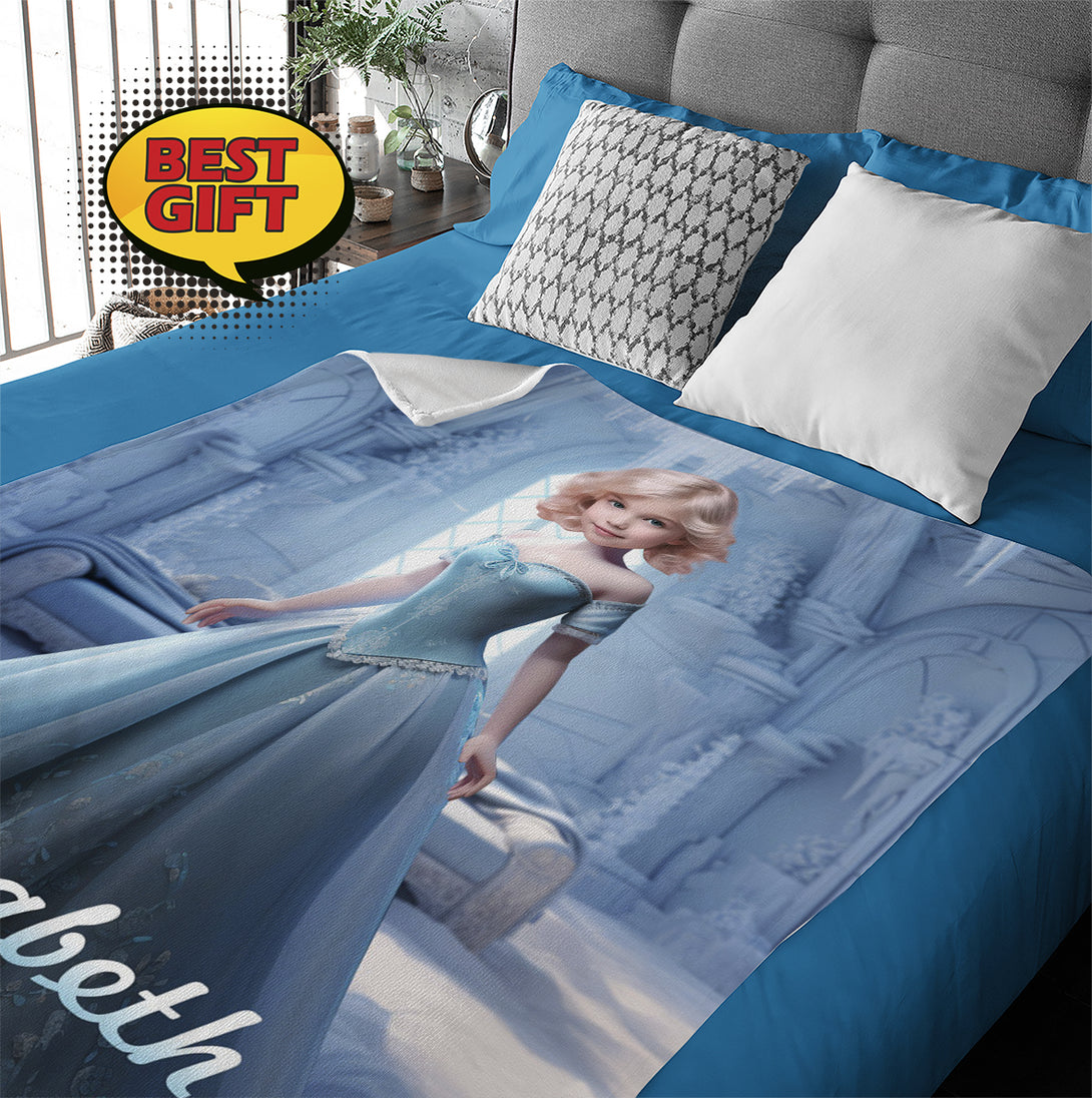 Custom Frozen Cartoon Blanket with Name, Fairy Tale Gifts for Girls Kids - Custamazegifts.com 