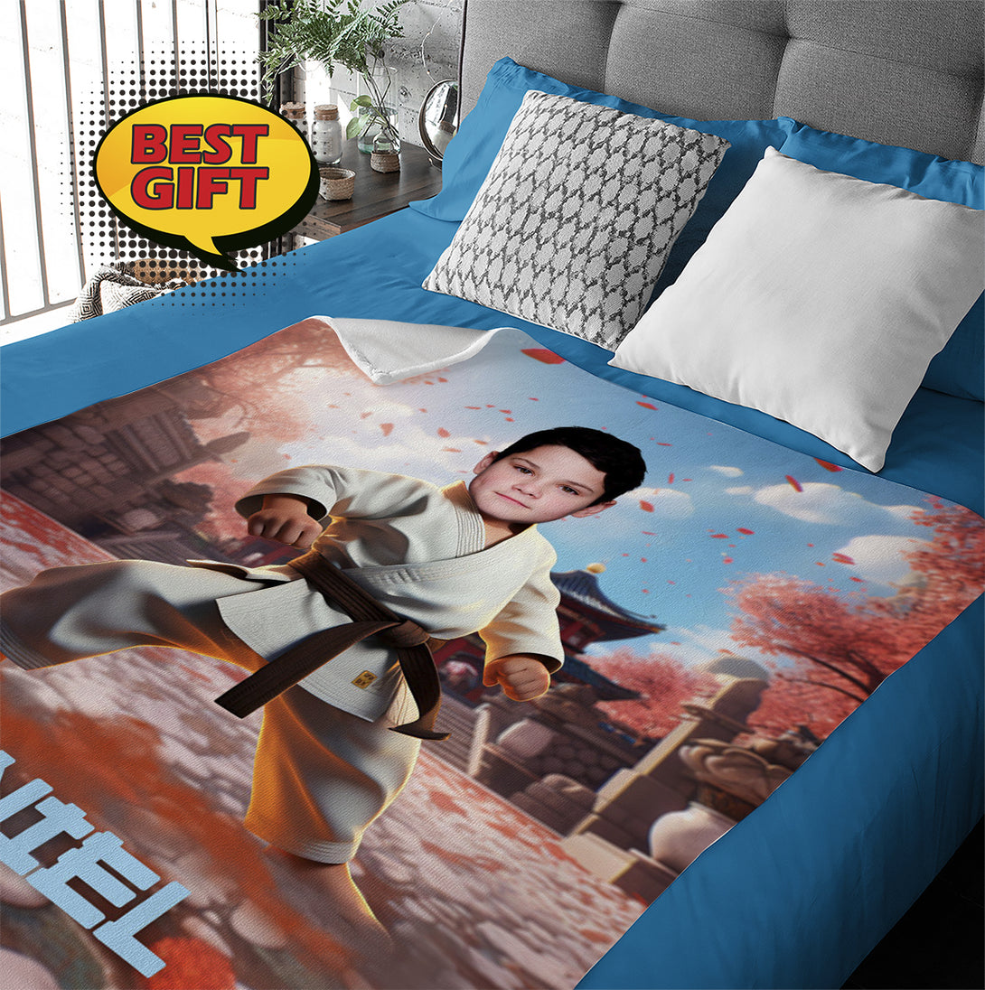 Karate Lover Gift Personalized Blanket, Boys Room Décor Karate Throw - Custamazegifts.com 