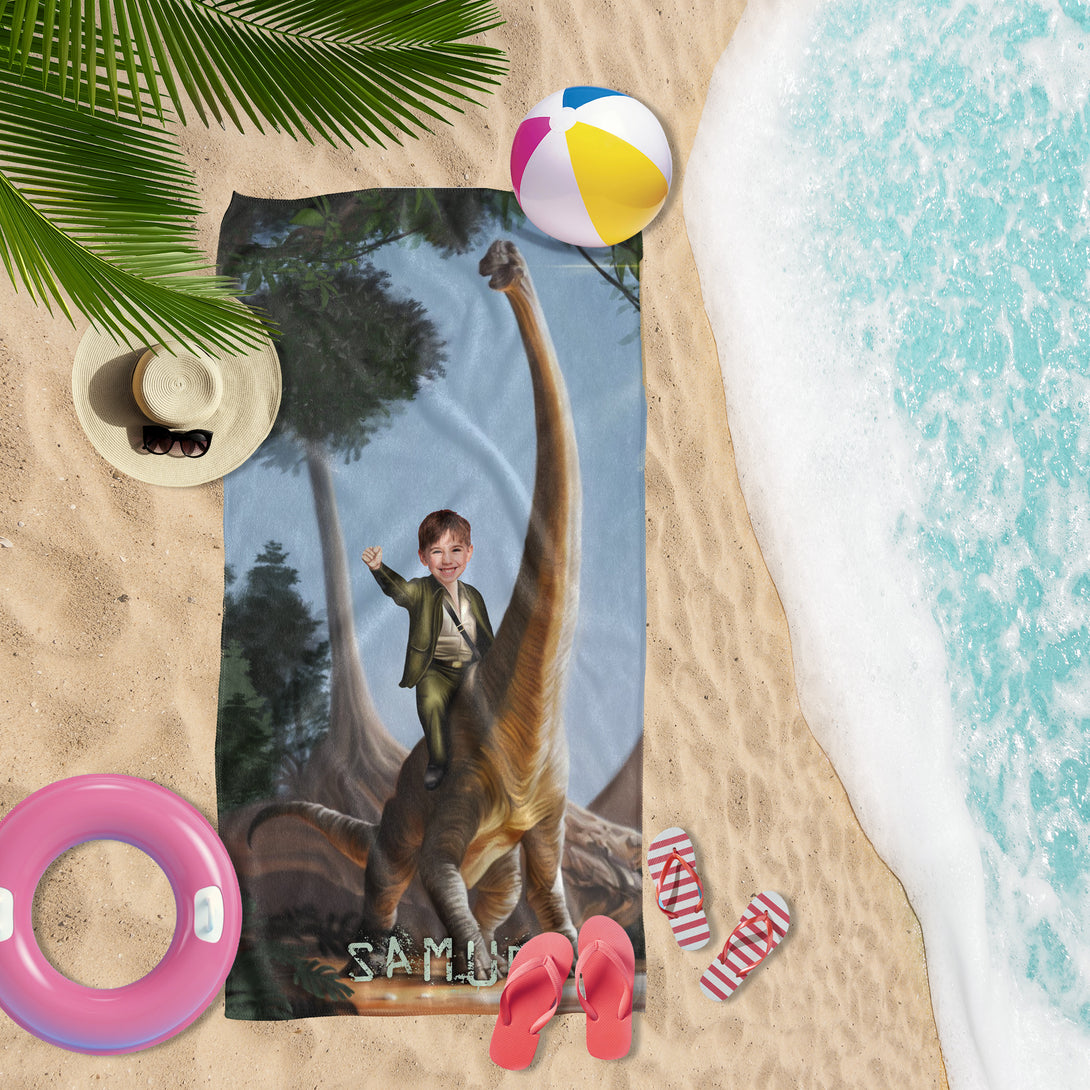 Brachiosaurus Beach Photo Towel, Kids Dino Swimming Towel - Custamazegifts.com 