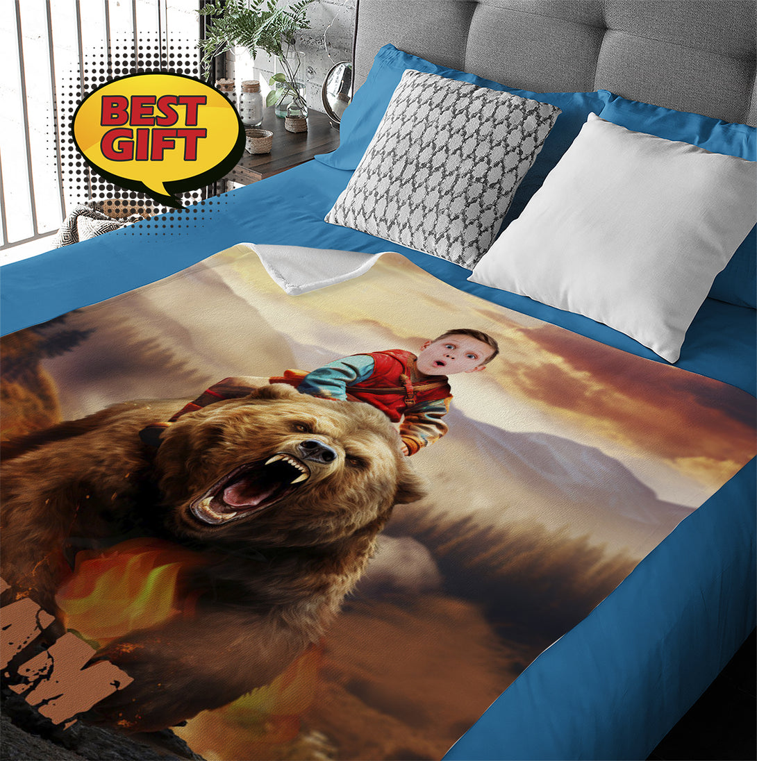 Boys Photo Blanket, Kids Custom face Bear and Boy Gift for Animal Lover - Custamazegifts.com 