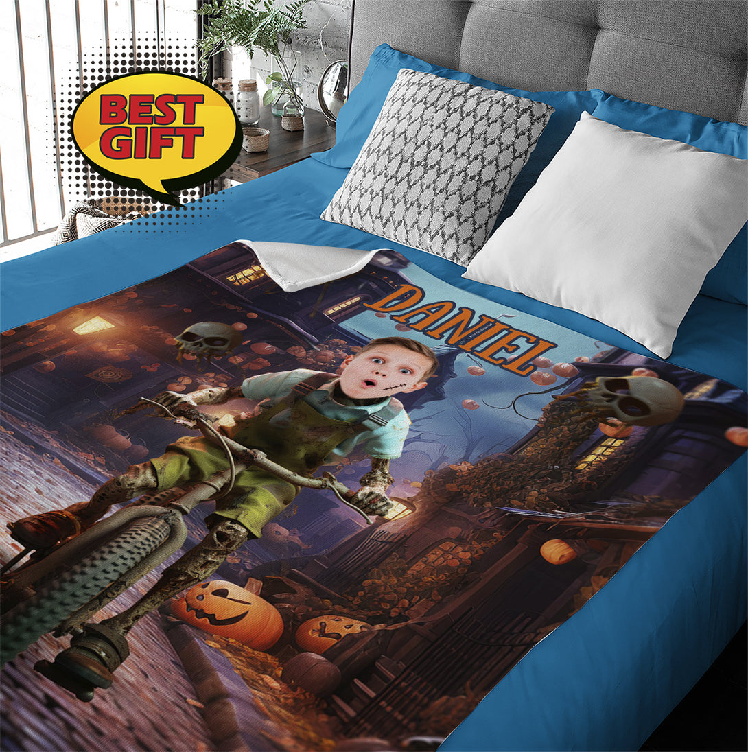 Boy Zombie Custom Blanket Personalized Halloween Photo Gifts for Him - Custamazegifts.com 