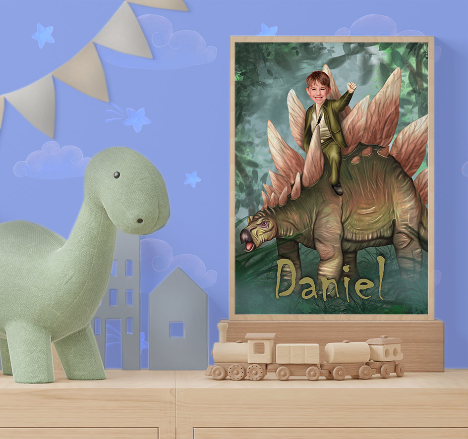 Custom Photo Poster Dinosaur, Jurassic Boys Print Poster Wall Art - Custamazegifts.com 