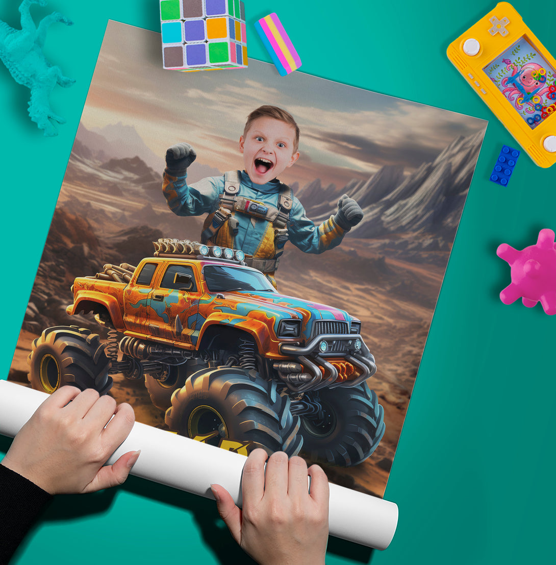 Picture Poster Print Monster Truck, Boys Custom Photo Poster - Custamazegifts.com 