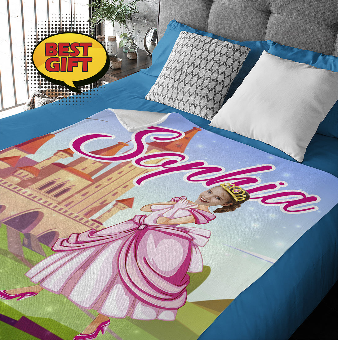 Girl Princess Custom Face Blanket, Personalized Blanket With Kids Face - Custamazegifts.com 