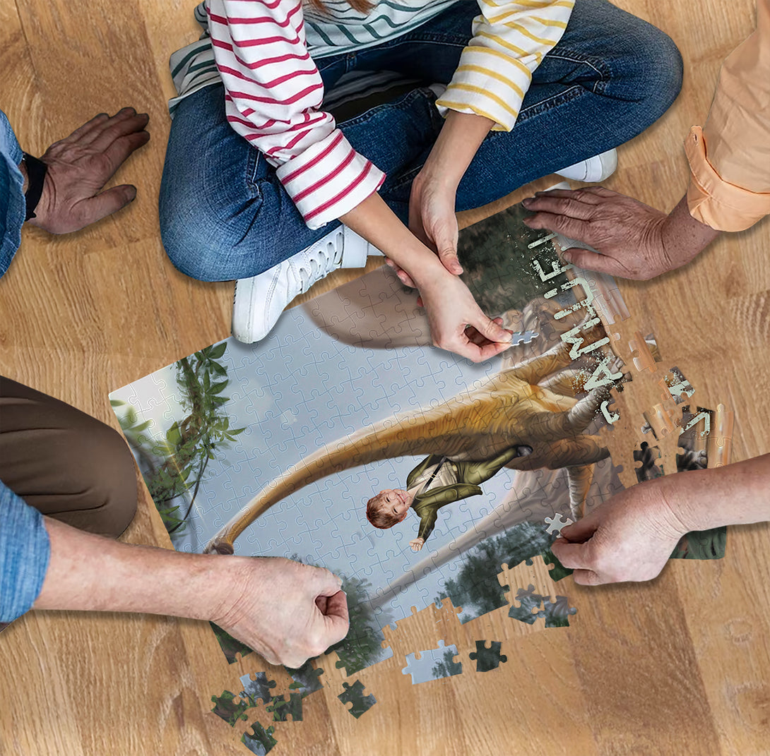 Boy Riding a Dinosaur Photo Puzzles - Custamazegifts.com 