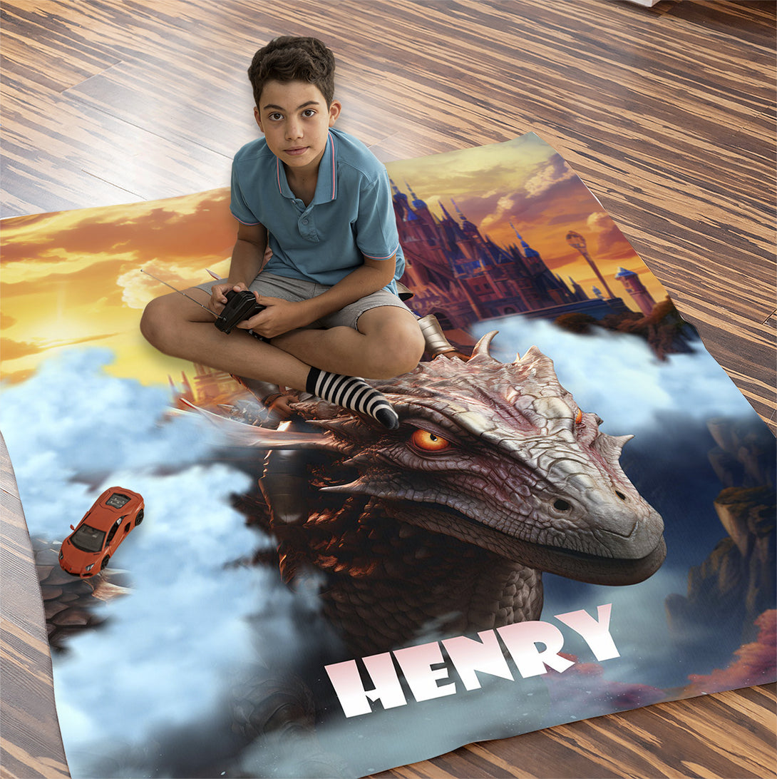 Boy Knight on the Dragon Personalized Blanket with Your Face - Custamazegifts.com 