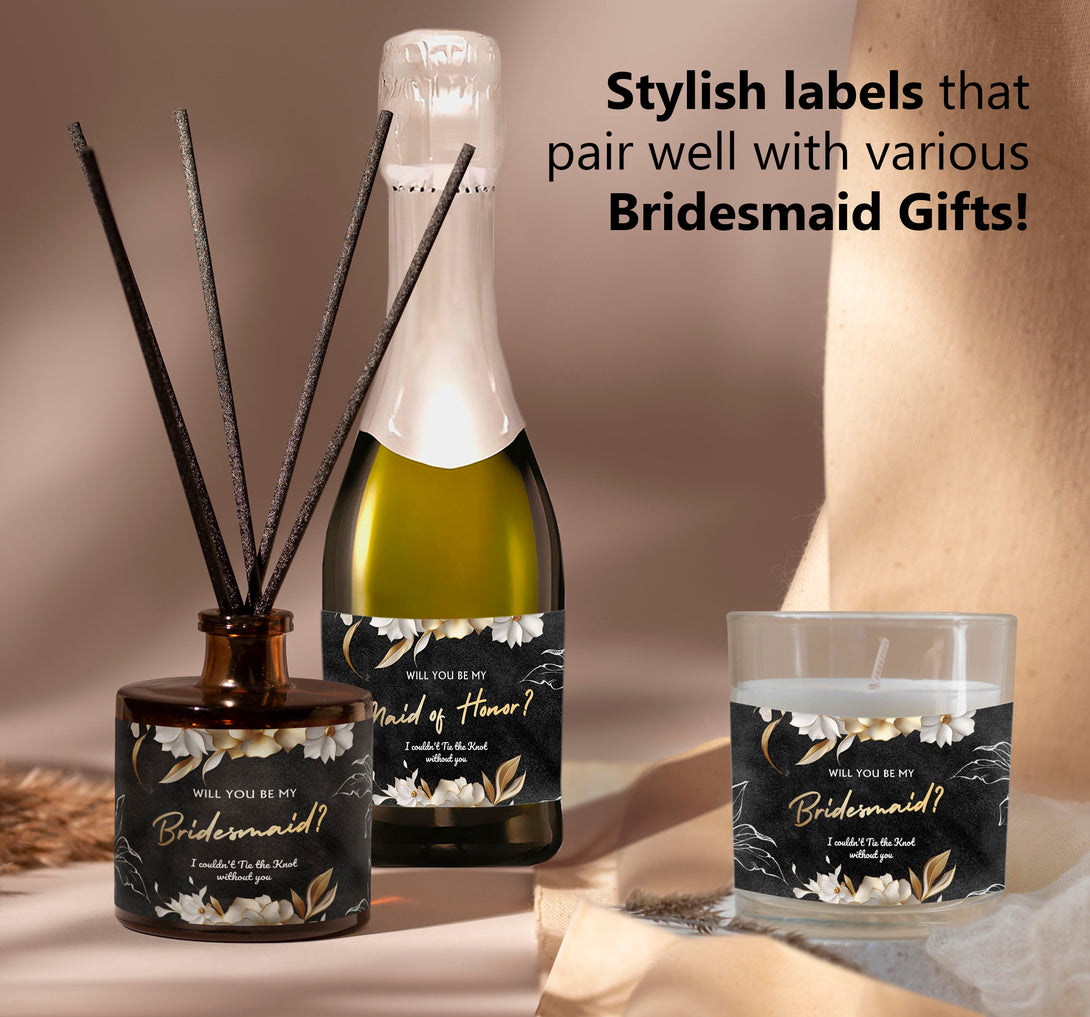 Will You Be My Bridesmaid Champagne Wine Bottle Label Set of 10 Stickers - Custamazegifts.com 