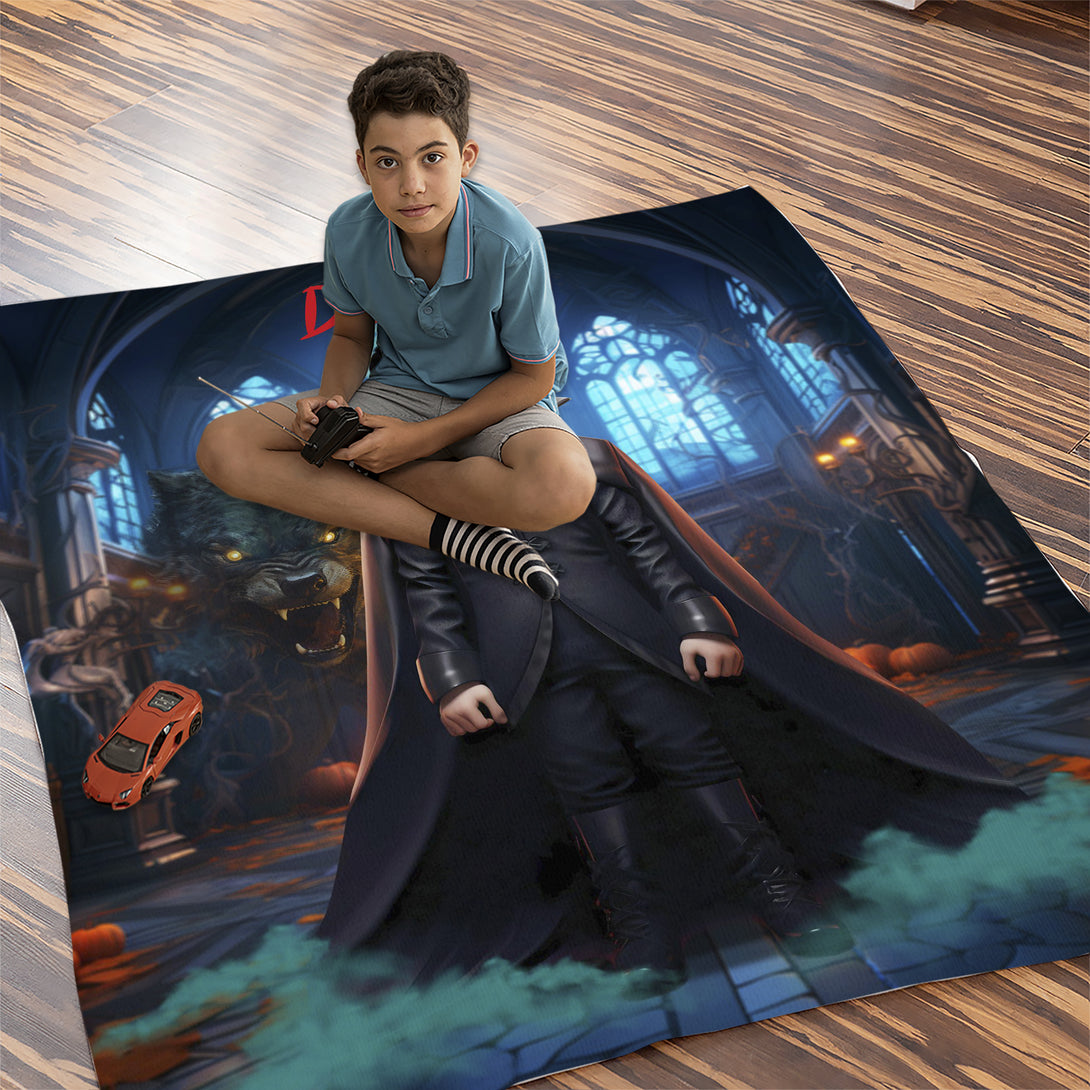 Boy Halloween Gift Personalized Photo Blanket, Custom Dracula Vampire Blanket - Custamazegifts.com 