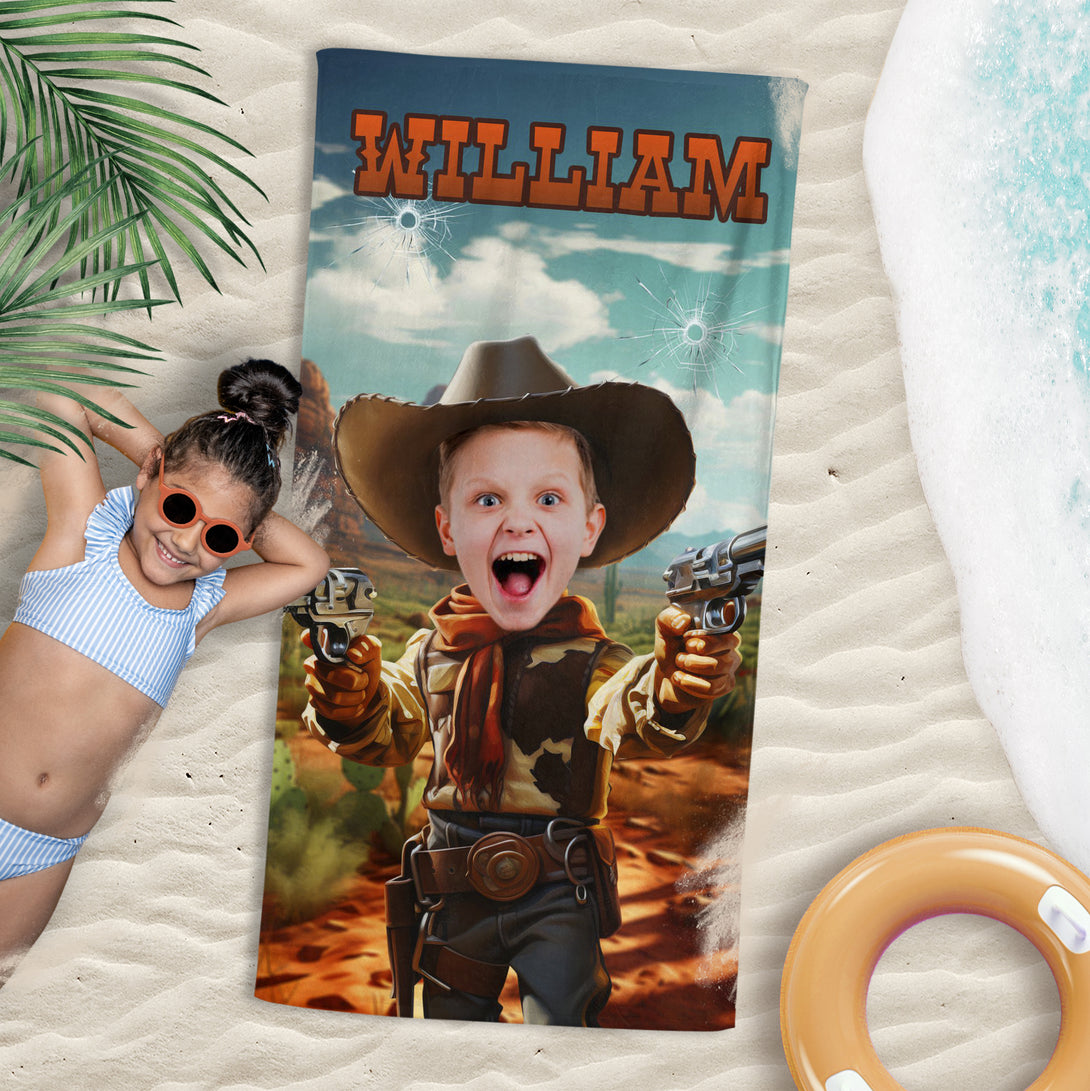 Cowboy Photo Personalized Kids Towel, Western Boys Beach Towel - Custamazegifts.com 