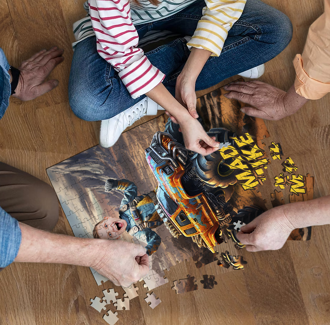 Boys Face Photo Puzzle, Monster Truck Unique Memory Gift - Custamazegifts.com 