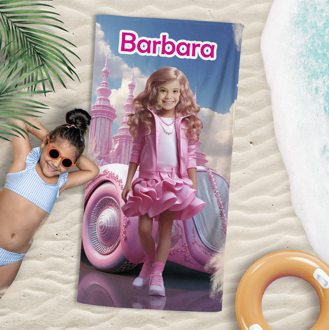 Personalized Barbie Doll Photo Face Towel, Pool Barbie Party Gifts - Custamazegifts.com 