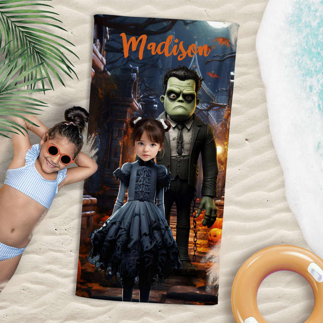 Wednesday Halloween Bath Towel, Personalized Girl Witch Beach Towel - Custamazegifts.com 