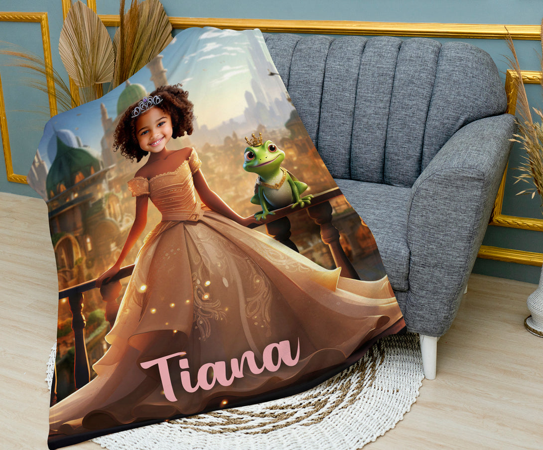 Custom Girl Blanket Princess Tiana, Kids Picture Blankets - Custamazegifts.com 