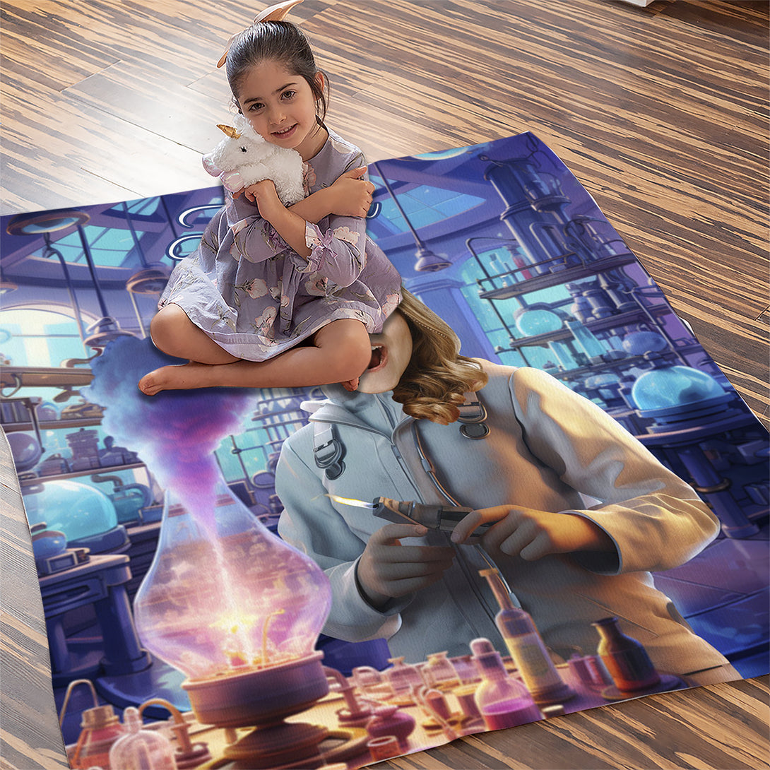 Custom Scientist Girl Photo Blanket, Magic Gift for Girls - Custamazegifts.com 