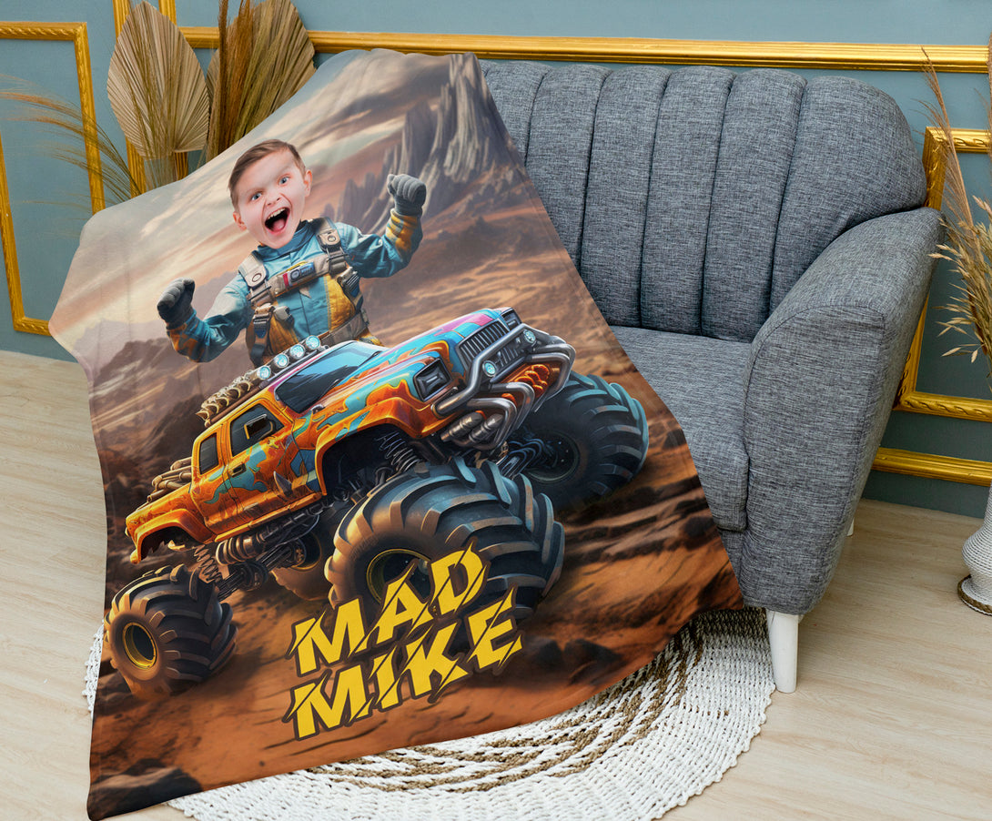 Monster Truck Boys Room Blanket, Personalized Gifts for Kids - Custamazegifts.com 