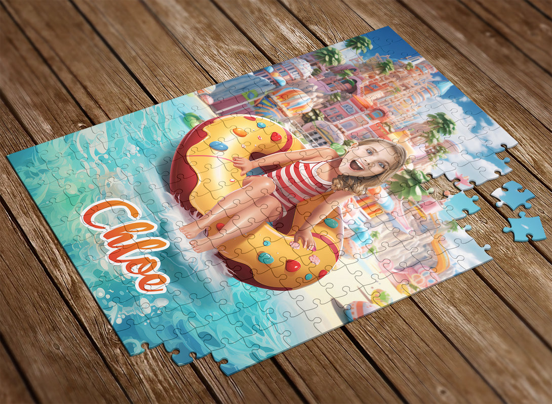 Custom Jigsaw Puzzle Pool Float and Girl Gift for Kids, Party Favors for Friends - Custamazegifts.com 