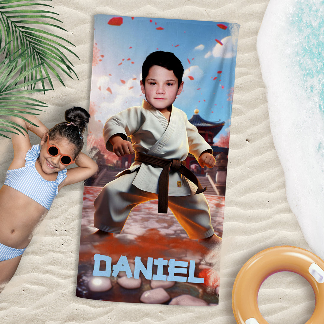 Boys Beach Towel Karate Kid Gifts for kids, Karate Lover Bath Towel - Custamazegifts.com 