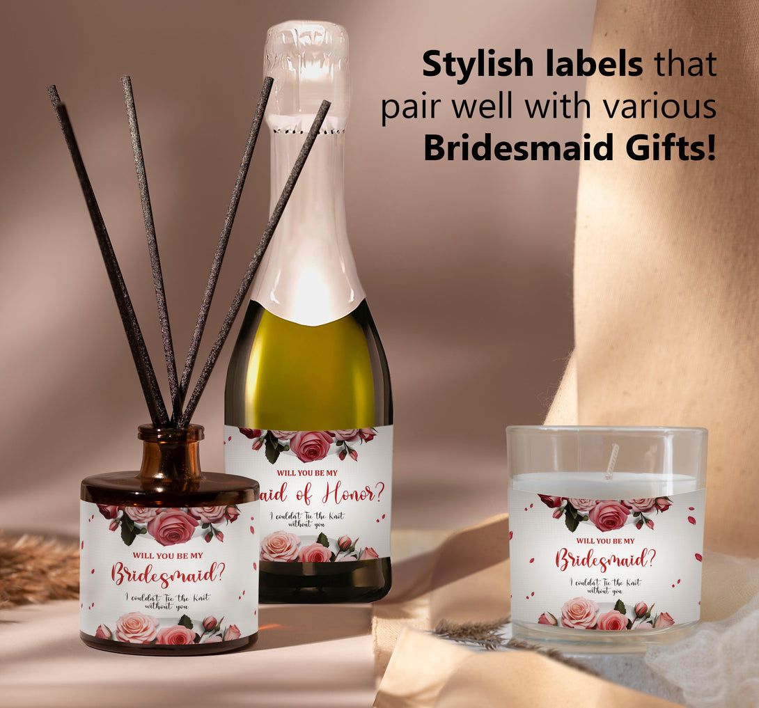 Will You Be My Bridesmaid Set of 10 White Floral Wine Champagne Bottle Labels - Custamazegifts.com 