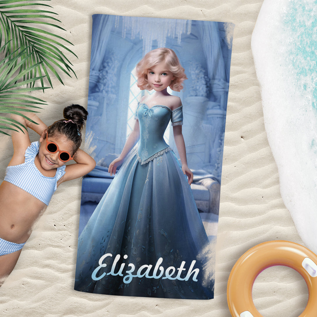 Personalized Kids Photo Towel Frozen, Princess Elsa Name Gift - Custamazegifts.com 